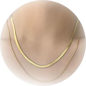 Dcfywl731 Gold Snake Chain Necklaces Herringbone Choker Necklaces Double Layer Chain Necklaces Set Cuban Chain Necklaces Jewelry Gift for Women Girls