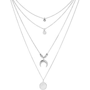 Gold Plated Moon Layered Pendant Necklace Choker for Women Girls Bohemian Elegant Multilayer Crescent Planet Circle Round Disc Coin Minimalist Dainty Chain Necklace Set for Her Birthday Valentine Mother's Day Christmas Fashion Jewelry Gifts