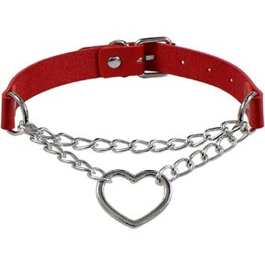 ZZ ZINFANDEL Punk Heart Leather Black Choker Necklaces for Woman,Goth Collar Chain Necklace Adjustable Choker PU Soft Women Collar Pendants for Teen Girls Trendy