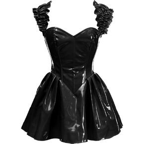 Daisy corsets Womens Top Drawer Steel Boned Black Patent Pvc Vinyl Corset DressCorset