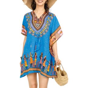 Short Kaftan Beach Cover ups Dresses for Women Ladies Dashiki African Caftan Loungewear Free Size
