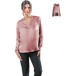 Luxury Artisan Silk Blouse Tunic Long Sleeves, Pure Silk Shirts For Women