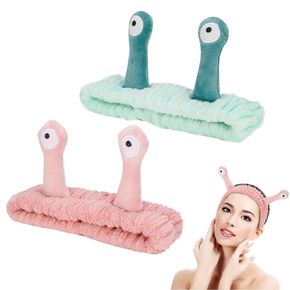 2 Pack Snail Head Bands, Headband for Washing Face, Snail Spa Hair Bands Skincare Makeup Headbands Women Cartoon Cute Coral Fleece Elastic Headband Creative Hair Accessories for Women
