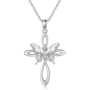 Lab Grown Diamond Butterfly Necklace 925 Sterling Silver Celtic Knot Cross Necklace Gift for Women Girls