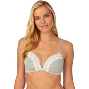 Cuddl Duds Women's Underwear Comfy Wire-Free Plunge Bra with Lace Trim
