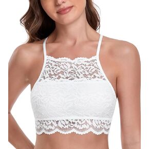 HACI Hi-Neck Floral Lace Bralette for Women Breathable Unpadded Wireless Bra