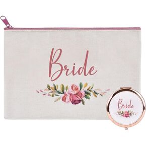 CARAKNOTS Bride Tribe Gifts Set of 12 Bridesmaid Gifts for Bride Tribe Makeup Bag Compact Mirror Wedding Favor for Bridal Shower Bachelorette Party Proposal Gifts Cotton Cosmetic Bag Small Mirror