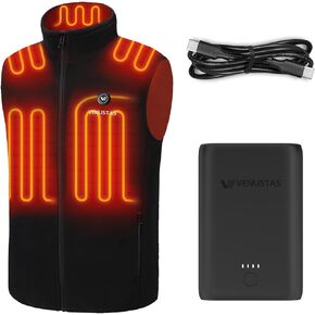 Venustas Fleece Heated Vest for men (Black, XX-Large) and an Extra Upgrade 7.4V, 7200mAh Battery Pack