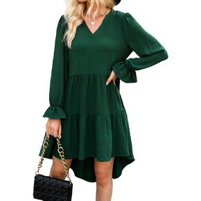 CUPSHE Women Dress Sexy V Neck Puff Long Sleeves Ruffle A-Lined Fall Mini Dresses