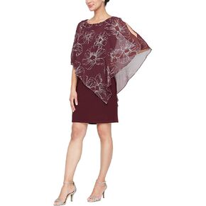 S.L. Fashions Women's Short Floral Shimmer Overlay Cape Dress in Saudi Arabia