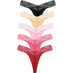 Bolivelan Women's Thongs Cotton Thongs for Women Sexy Lace Thong Underwear for Women Pack