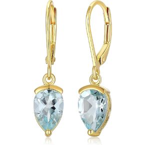 MORGAN & PAIGE 18K Yellow Gold Plated Sterling Silver 3-prong setting Sky Blue Topaz Teardrop Leverback 1" Dangle Drop Earrings