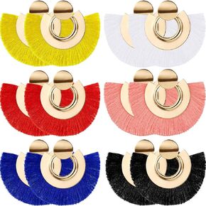 6 Pairs Tassel Dangle Earrings Gold Hoop Fringe Earrings Bohemia Fan-shaped Earrings for Women Girls Party and Daily Wear (Color 1)