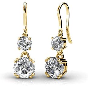 Cate & Chloe Kadence White Gold Dangle Earrings, 18k White Gold Plated Earrings with Crystals, Women's Round Cut Crystal Earrings
