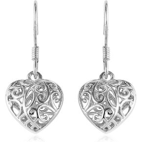 Shop LC Filigree Heart Dangle Earrings - 14K Yellow Gold Plated, 14K Rose Gold Plated & Platinum Plated 925 Sterling Silver Open Heart Drop Earrings - Openwork Heart Dangling EarringJewelry Birthday