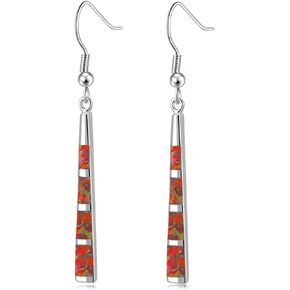 CiNily Dangle Earring-Opal Drop Earrings Silver Plated or Gold Plated Dangle Bar Earrings Opal Jewelry for Women Gems Earrings 2 1/8"