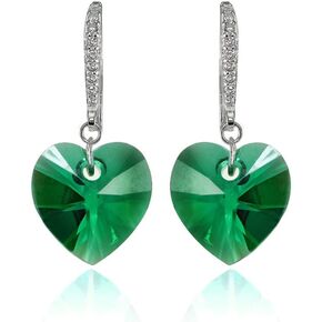 Sterling Silver Colored European Crystals Heart Dangle Earrings for Women Girls Valentines Bridesmaids