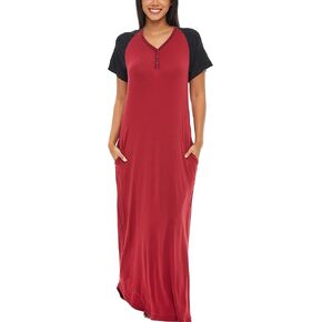 Alexander Del Rossa Women's Soft Knit Nightgown, Full Length Henley Sleep Shirt Pajama Top w/Pockets