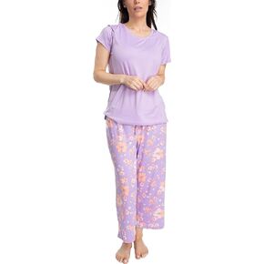 MUK LUKS Womens Feel Good Happy Cloud Knit Short Sleeve 22" Capri Pant Sleep Set, Multiple Colors, Multiple Sizes