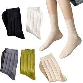 Yomutiur Crew Socks for Women, Solid Color Striped Textured Ankle Socks Cotton Comfy Breathable Girl’s Dress Socks - 5 Pack