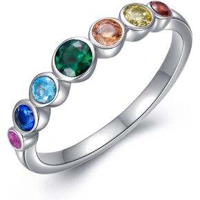 AOBOCO Chakra Ring for Women 925 Sterling Silver Healing Crystals Jewelry for Girls Mom Daughter