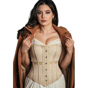 Heavy Duty Overbust Waist Trainer Mesh Corset Tight Lacing Steel Boned Corset
