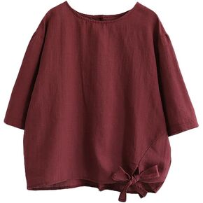 Minibee Women's Cotton Linen Blouse Cute Tunics Tops Shirt