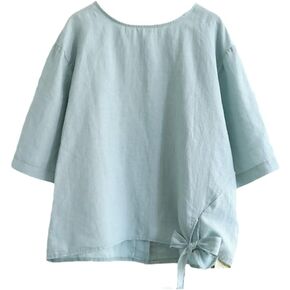 Minibee Women's Cotton Linen Blouse Cute Tunics Tops Shirt