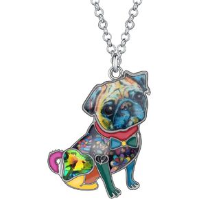 Enamel Alloy Rhinestone Novelty Pug Dog Necklace Pendant Pets Jewelry for Women Girls Charms Gifts