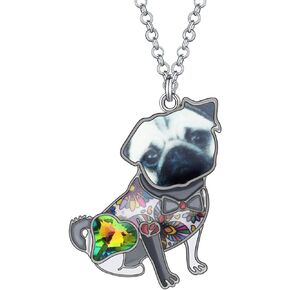 Enamel Alloy Rhinestone Novelty Pug Dog Necklace Pendant Pets Jewelry for Women Girls Charms Gifts