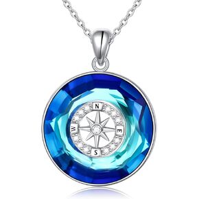 Sunflower/Monkey/Mermaid/Compass Necklace Crystal Pendant for Women Girls 925 Sterling Silver Crystal Animal Jewelry Christmas Birthday Gifts