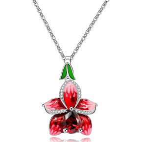 Uloveido Unique Beautiful Big Red Rose Flower Enamel Pendant Teardrop Cubic Zirconia Stone Necklace for Women Y563