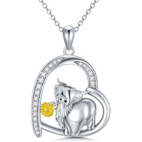 PROESS Highland Cow/Squirrel Necklace 925 Sterling Silver Sunflower Cow Pendant Necklace Cow Jewelry Animal Lover Gifts for Birthday Christmas