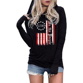 LYEIAO American Flag Fashion Hoodie for Women USA Flag Graphic T-Shirt 4th of July Patriotic Long Sleeve Hoodie Pullover Tops