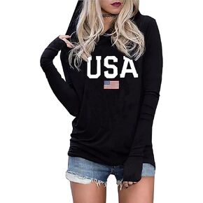 LYEIAO American Flag Fashion Hoodie for Women USA Flag Graphic T-Shirt 4th of July Patriotic Long Sleeve Hoodie Pullover Tops in Kuwait