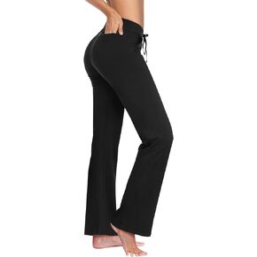 HISKYWIN 29"/31"/33"/35" Inseam Women's Bootleg Flare Pants with Pockets Stretch Workout Running Pants