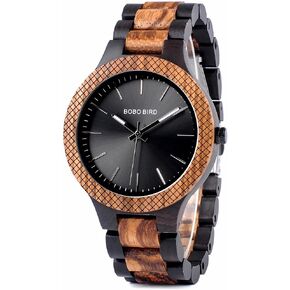 ساعة بوبو بيرد الخشبية للرجال، ساعة كوارتز كبيرة الحجم مع وجه أسود، أفضل هدية in Kuwait