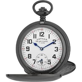 Gotham Men's Gun-Tone Railroad Dial Double Hunter 17 Jewel Mechanical Pocket Watch # GWC18806B