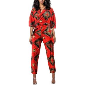 Erinaco Women's Boho Rompers African Print Dashiki Romper Apparels Long Sleeve High Waist Jumpsuits