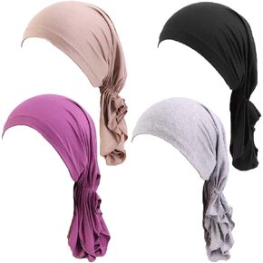 Simoda Women Cotton Chemo Beanies Turban Head Scarves Pre-Tied Bandana for Cancer Patients Hair Loss(Pack of 4)