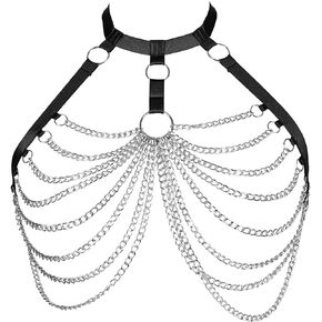 Women's Body Harness Bra Punk Elastic Adjustable Metal Chain Plus Size Bra Gothic Carnival Club Party Dance Costume