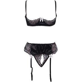 The Crafty Owl Women Set Bra+Garter belt +Panty Perfect for Weddings/Valentines/Birthday/Special Occasions