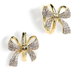 Sonateomber Gold Bow Hoop Earrings for Women Girls Cute Sparkly Rhinestone Cubic Zirconia Ribbon Huggie Hypoallergenic Pierced Earrings Holiday Prom Fashion Jewelry Gifts