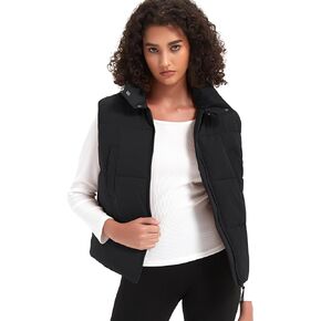 Womens Puffer Vest Crop Sleeveless Jacket Zipper Up High Collar Winter Quilted Padded Gilet With Pockets