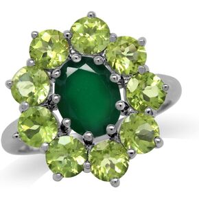 Silvershake Genuine Gemstone White Gold Plated 925 Sterling Silver Flower Cluster Right Hand Ring Jewelry for Women
