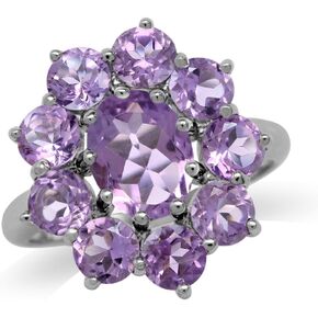 Silvershake Genuine Gemstone White Gold Plated 925 Sterling Silver Flower Cluster Right Hand Ring Jewelry for Women