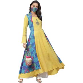 Yash Gallery Women's Rayon Geometric Print Anarkali Kurta