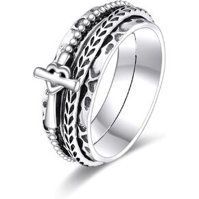 CRMAD Cross Fidget Ring for Women Sterling Silver Spinner Anxiety Ring Jewelry Gift