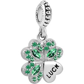 Good Luck Green Lucky Four Leaf Clover Charms for Bracelets Compatible with Pandora Bracelets