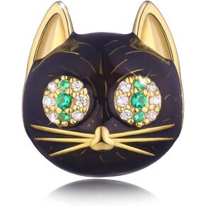 سحر القطة السوداء إلى الأبد من الفضة الإسترلينية 925 مع مينا سوداء وزركون 5A لقلادة سوار باندورا، سحر خرزة رأس الحيوان - هدايا قطتك المحظوظة للنساء والرجال والفتيات والأولاد in Kuwait